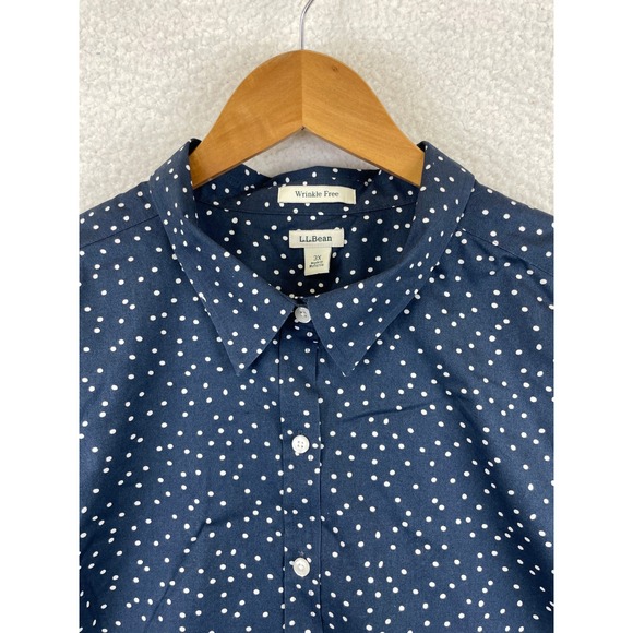L.L. Bean Women's 3X Wrinkle Free Shirt Navy Blue Polka Dot Button Front 3/4 - Picture 2 of 10